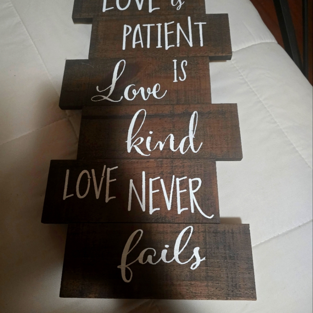 Beautiful "Love is Patient" decorative sign.   Apprx 18 x 8